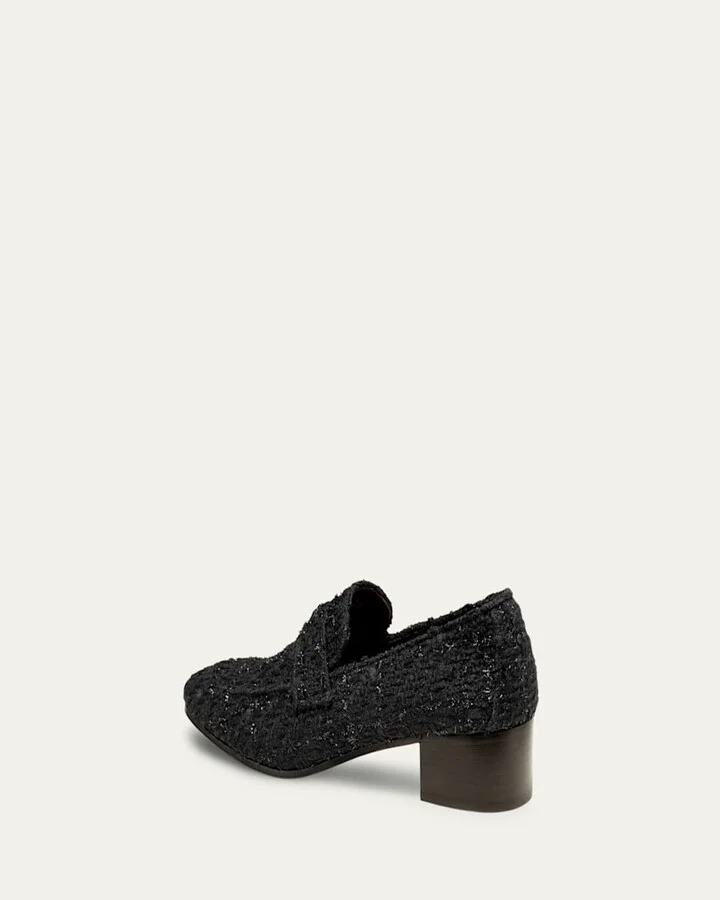 Lurex Tweed Heeled Flaneur Loafers - Image 3