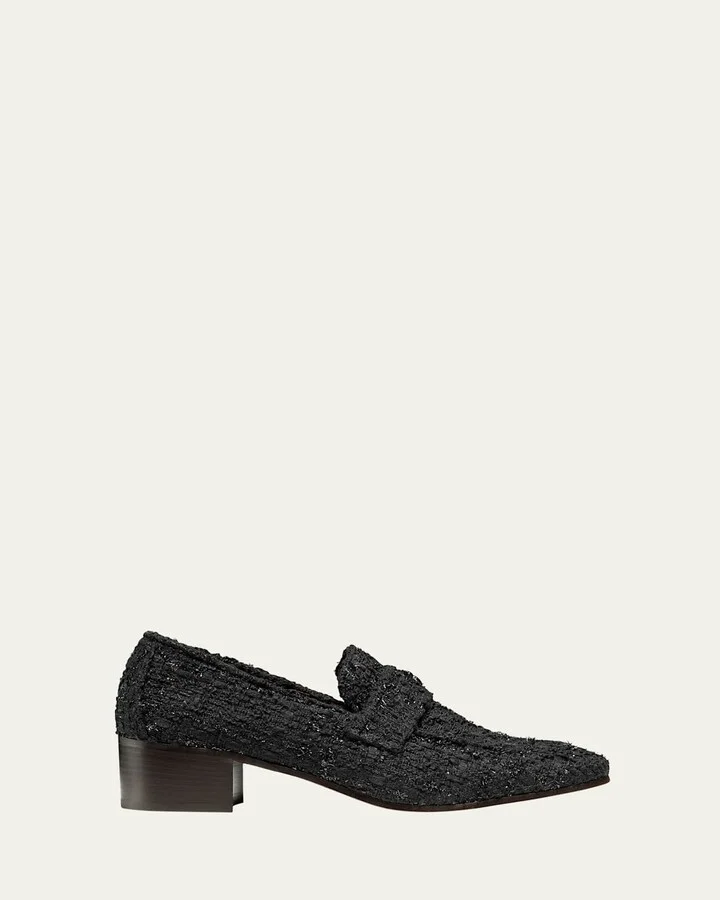 Lurex Tweed Heeled Flaneur Loafers
