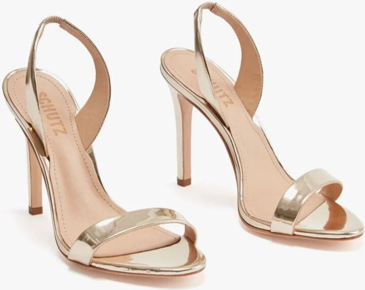 Luriane Sandals Women's 6.5 Gold Metallic Slingback Stiletto Heels FZP520