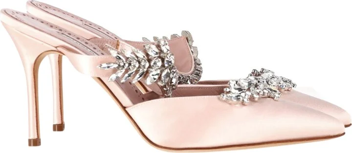 Lurum Crystal Embellished Mules in Pink Satin