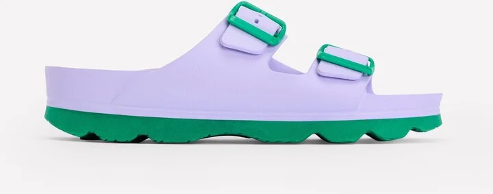 Lyla Double Buckle Sliders, Lavender Purple