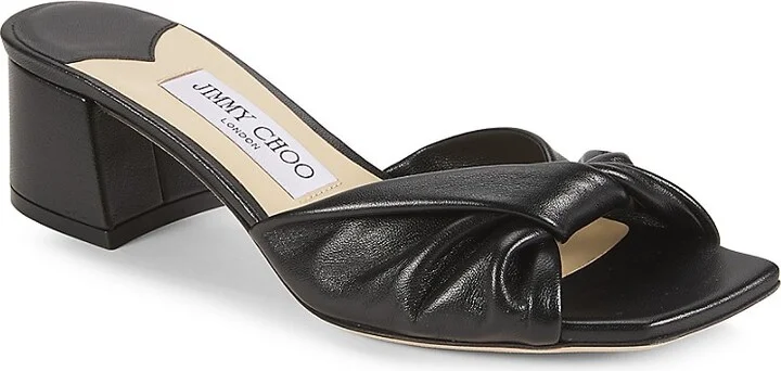 Lyn Heel 45MM Ruched Leather Block-Heel Slide Sandals - Image 2