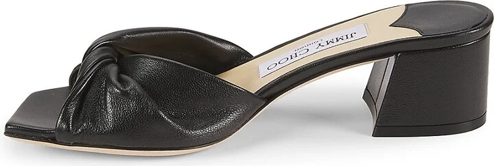 Lyn Heel 45MM Ruched Leather Block-Heel Slide Sandals - Image 4