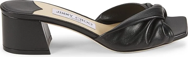 Lyn Heel 45MM Ruched Leather Block-Heel Slide Sandals