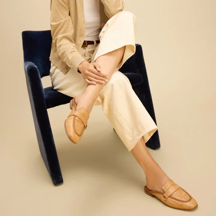 Lynette Mule Brown Sugar Raffia and Leather Flat - Image 2