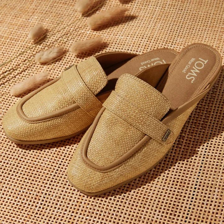Lynette Mule Brown Sugar Raffia and Leather Flat - Image 3