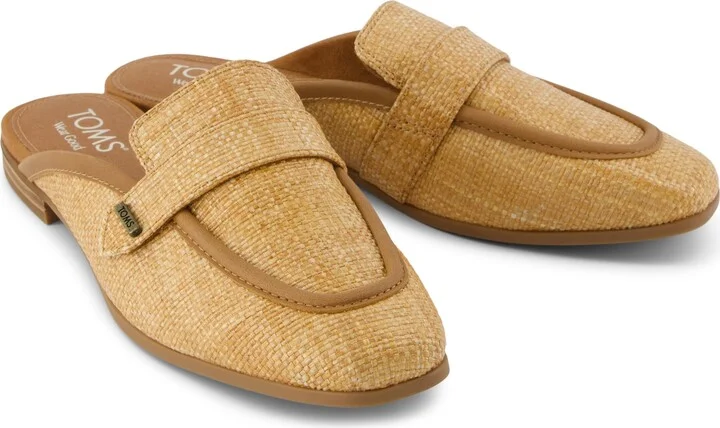 Lynette Mule Brown Sugar Raffia and Leather Flat - Image 4