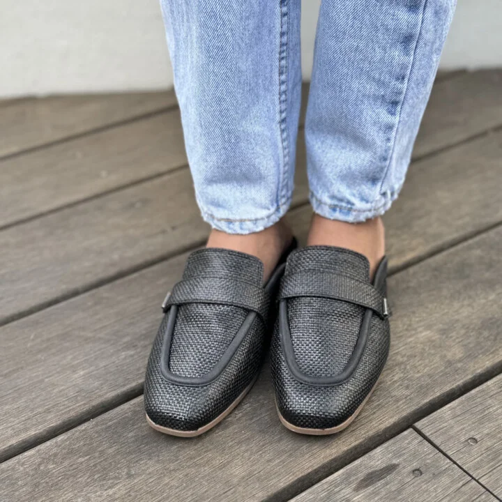 Lynette Mule Raffia and Leather Flat - Image 2