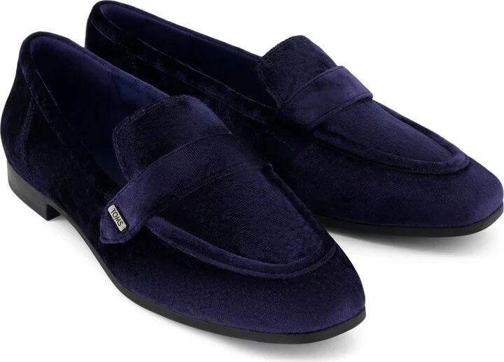 Lynette Navy Crushed Velvet Loafer Flat - Image 3