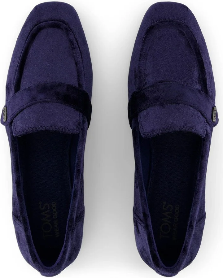 Lynette Navy Crushed Velvet Loafer Flat - Image 5