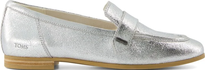 Lynette Silver Crinkle Leather Loafer Flat