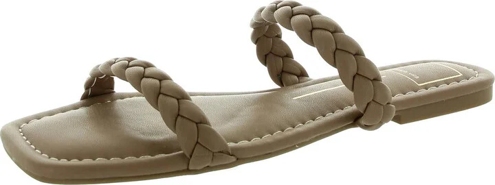 LYNNEA Womens Faux Leather Slip On Slide Sandals