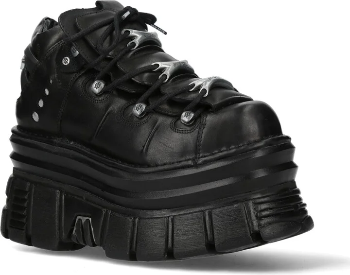 M-106-C178 Black Tower Gothic Punk Chunky Ankle Boots