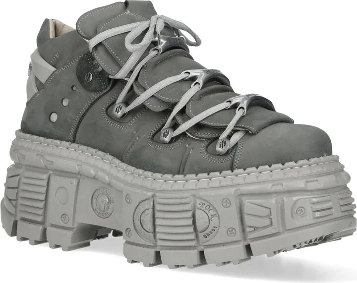 M-106WALL-C63 Grey Leather Urban Gothic Ankle Boots