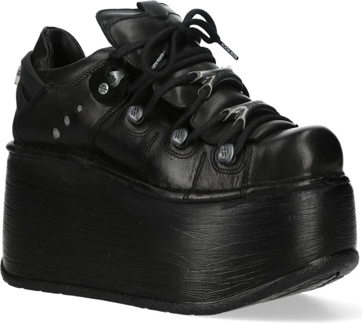 M-120N-C96 Black Leather Gothic Chunky Platform Ankle Boots