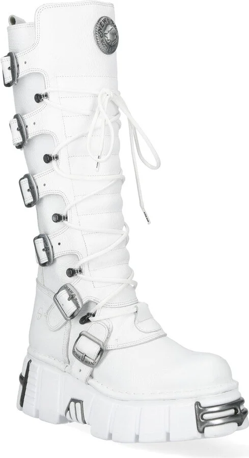 M-272-C69 Knee High White Leather Gothic Boots
