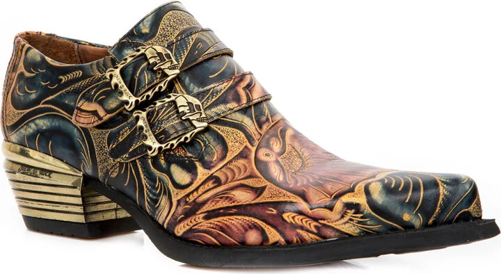 M-7960-s14 Embossed Vintage Shoes Leather