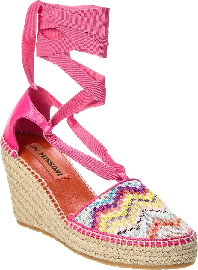 M Missoni Canvas & Leather Wedge Espadrille