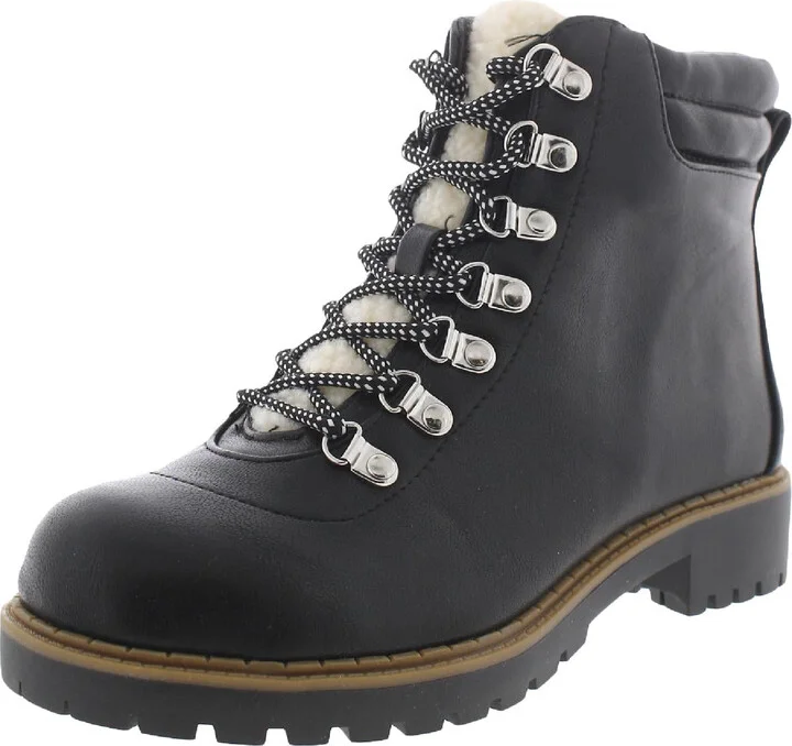 Maariah Womens Faux Leather Lace Up Ankle Boots