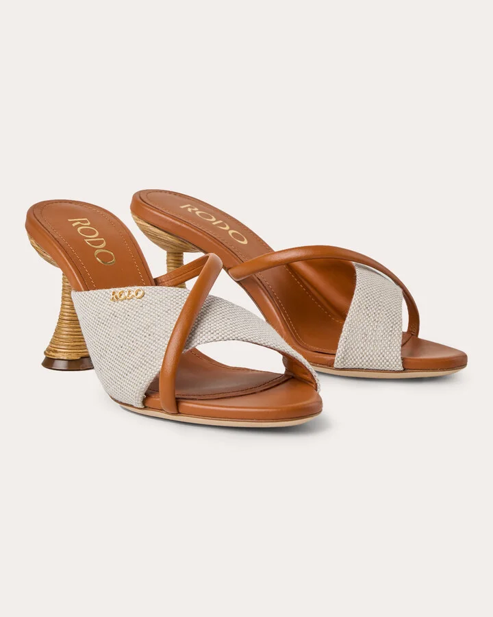 Mabella 80 Asymmetric Leather Linen Sandal - Image 2