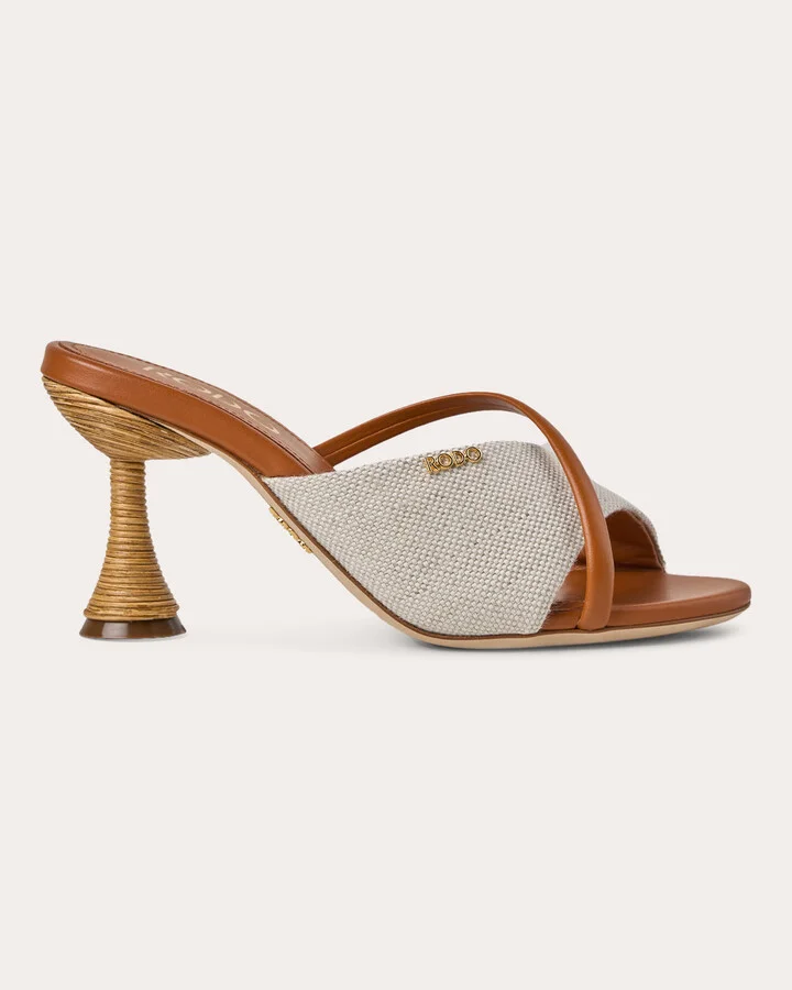 Mabella 80 Asymmetric Leather Linen Sandal