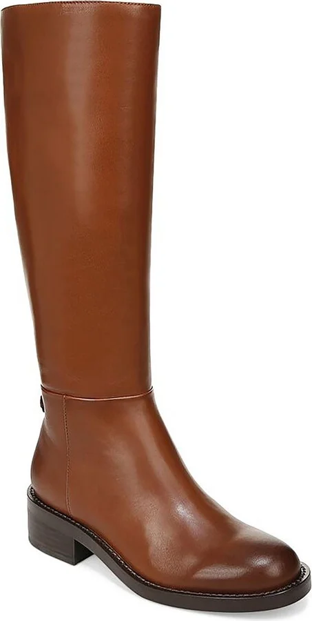 Mable Womens Leather Block Heel Knee-High Boots