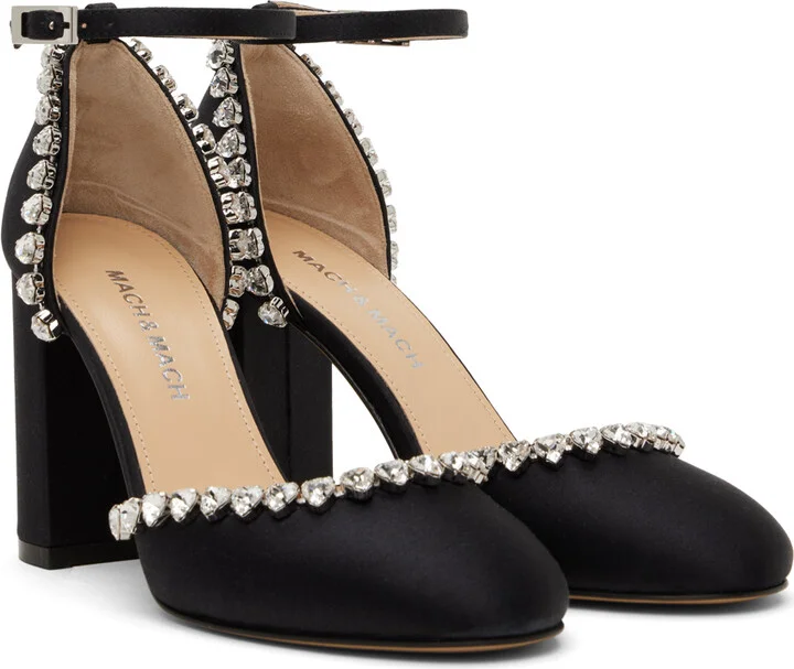 MACH & MACH Black Audrey Crystal 95 Heels - Image 4