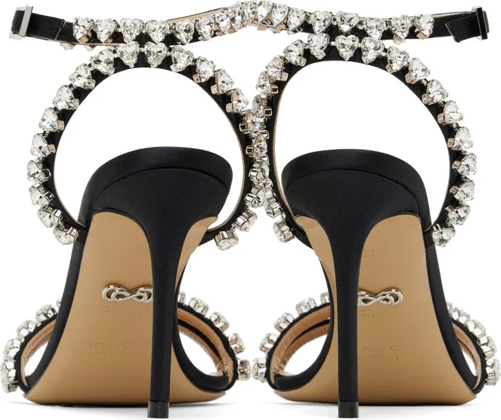 MACH & MACH Black Audrey Crystal Satin Sandals - Image 2