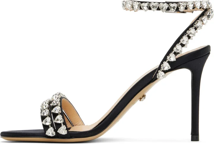 MACH & MACH Black Audrey Crystal Satin Sandals - Image 3