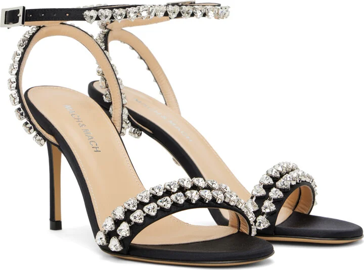 MACH & MACH Black Audrey Crystal Satin Sandals - Image 4
