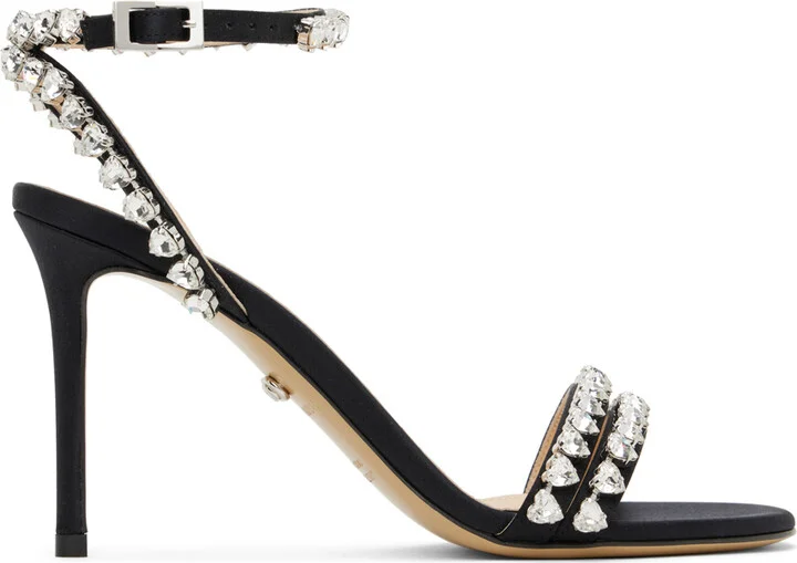 MACH & MACH Black Audrey Crystal Satin Sandals