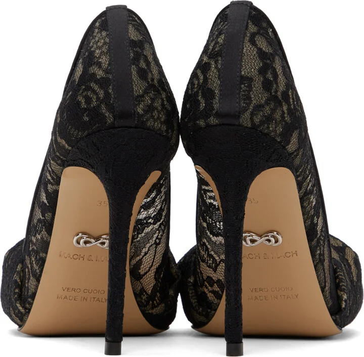 MACH & MACH Black & Beige Double Heart 110 Heels - Image 2