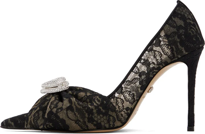MACH & MACH Black & Beige Double Heart 110 Heels - Image 3