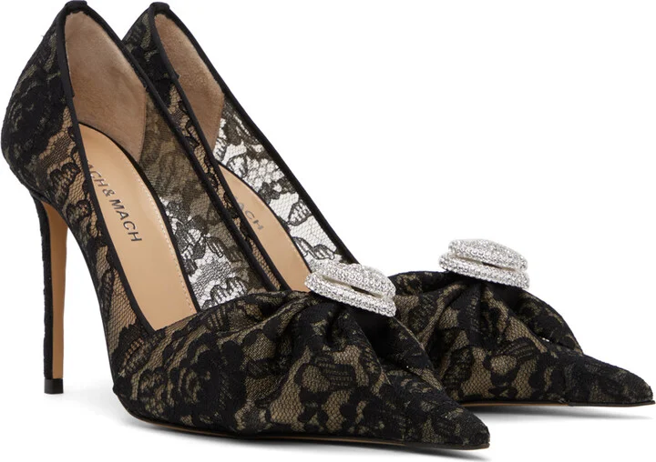 MACH & MACH Black & Beige Double Heart 110 Heels - Image 4
