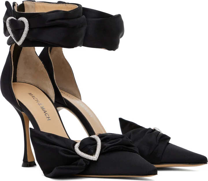 MACH & MACH Black Crystal Heart 100 Heels - Image 4