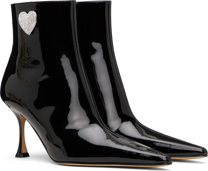 MACH & MACH Black Crystal Heart Boots - Image 4