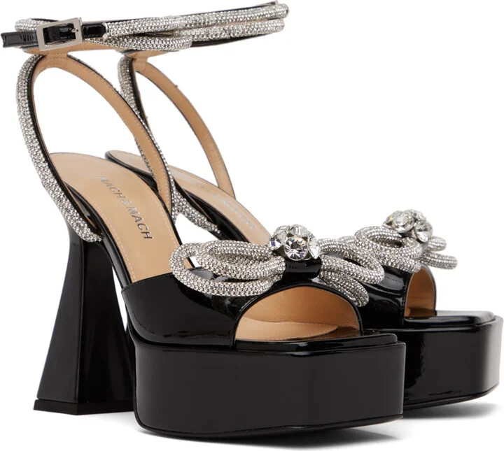 MACH & MACH Black Double Bow 140 Heeled Sandals - Image 4