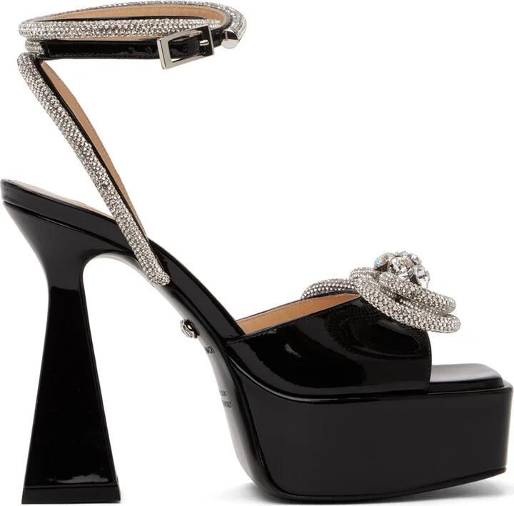 MACH & MACH Black Double Bow 140 Heeled Sandals