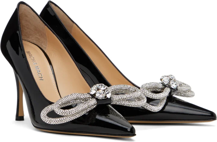 MACH & MACH Black Double Bow Patent Leather 95 Heels - Image 4