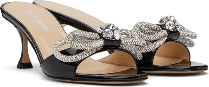 MACH & MACH Black Double Bow Patent Mules - Image 4