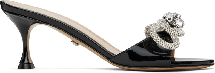 MACH & MACH Black Double Bow Patent Mules
