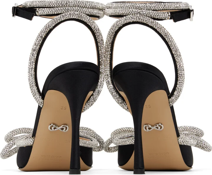 MACH & MACH Black Double Bow Satin Heels - Image 2