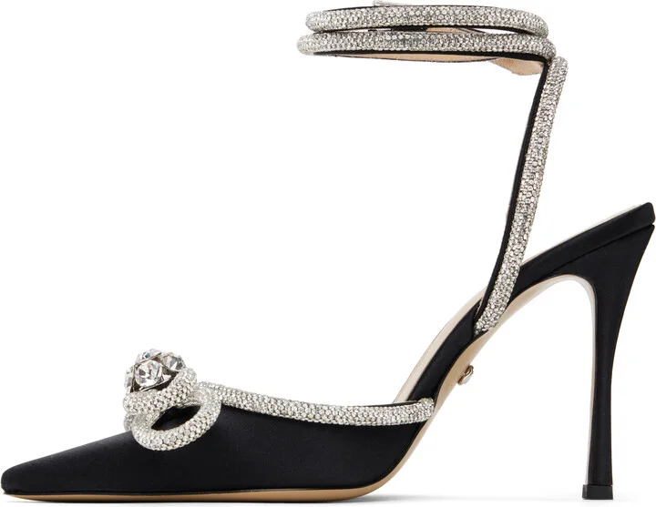 MACH & MACH Black Double Bow Satin Heels - Image 3