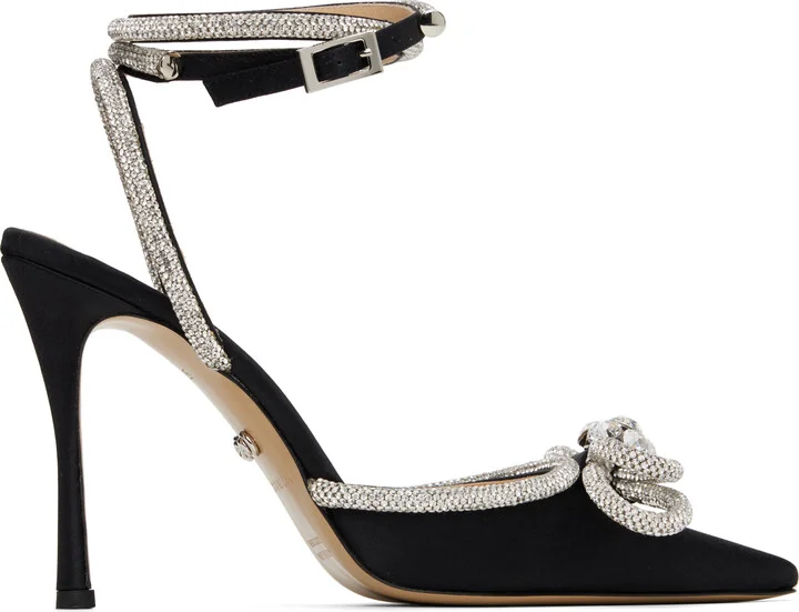 MACH & MACH Black Double Bow Satin Heels