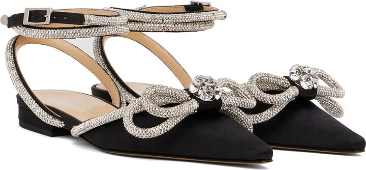 MACH & MACH Black Double Bow Slippers - Image 4