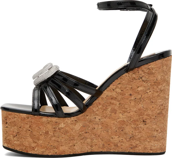 MACH & MACH Black Double Heart Wedge Heeled Sandals - Image 3