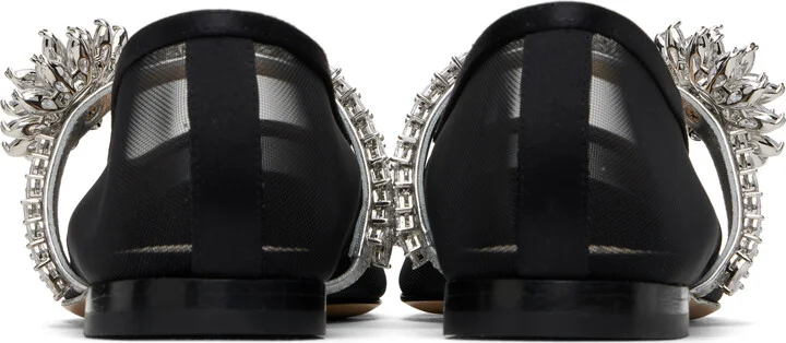MACH & MACH Black Lotus Flower Mesh Ballerina Flats - Image 2
