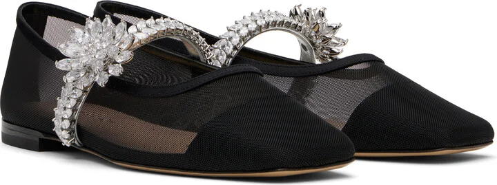MACH & MACH Black Lotus Flower Mesh Ballerina Flats - Image 4