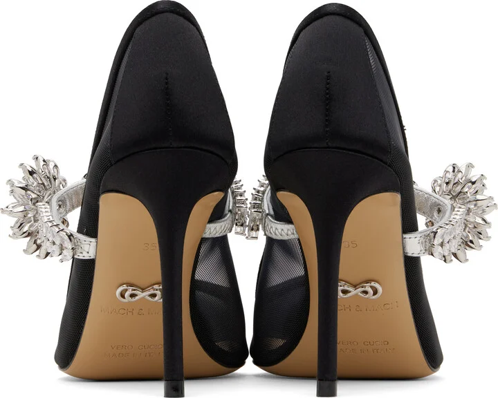 MACH & MACH Black Lotus Flower Mesh Heels - Image 2