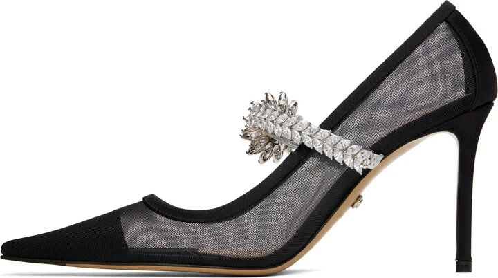 MACH & MACH Black Lotus Flower Mesh Heels - Image 3